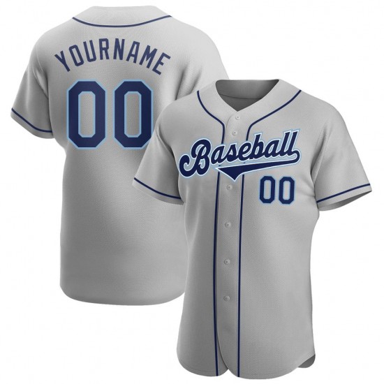 Custom Gray Navy-Powder Blue Authentic Baseball Jersey Custom Gray Navy-Powder Blue Authentic Baseball Jersey