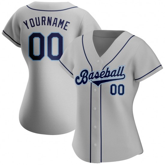 Custom Gray Navy-Powder Blue Authentic Baseball Jersey Custom Gray Navy-Powder Blue Authentic Baseball Jersey
