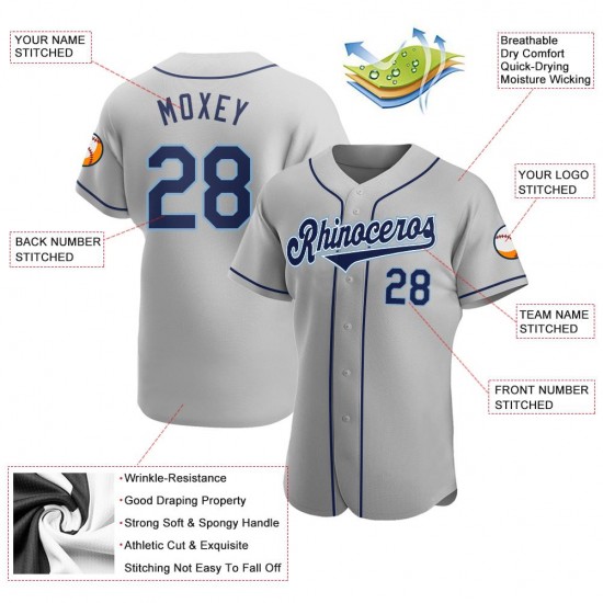 Custom Gray Navy-Powder Blue Authentic Baseball Jersey Custom Gray Navy-Powder Blue Authentic Baseball Jersey