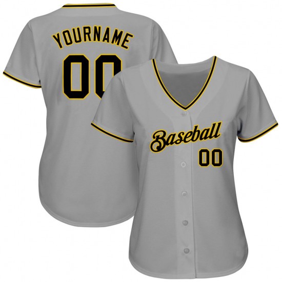 Custom Gray Black-Gold Authentic Baseball Jersey Custom Gray Black-Gold Authentic Baseball Jersey