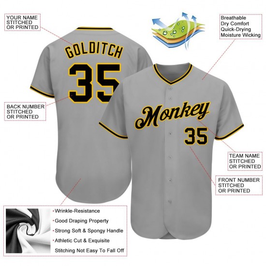 Custom Gray Black-Gold Authentic Baseball Jersey Custom Gray Black-Gold Authentic Baseball Jersey
