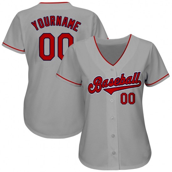 Custom Gray Red-Navy Authentic Baseball Jersey Custom Gray Red-Navy Authentic Baseball Jersey