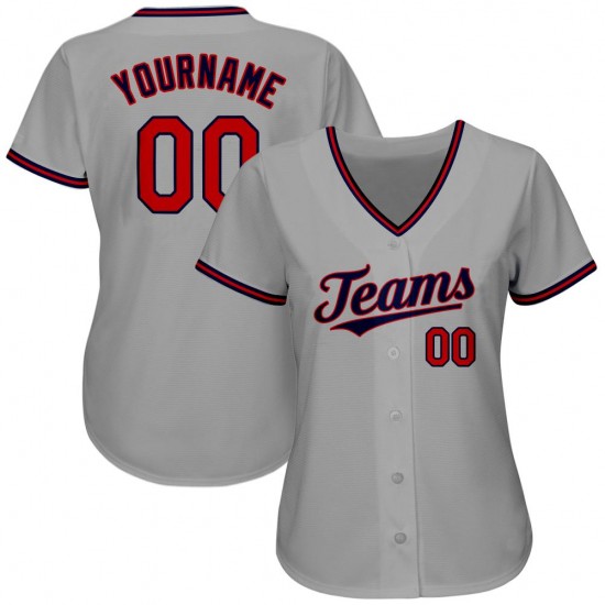 Custom Gray Red-Navy Authentic Baseball Jersey Custom Gray Red-Navy Authentic Baseball Jersey