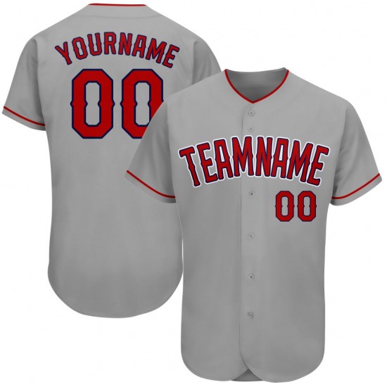 Custom Gray Red-Navy Authentic Baseball Jersey Custom Gray Red-Navy Authentic Baseball Jersey
