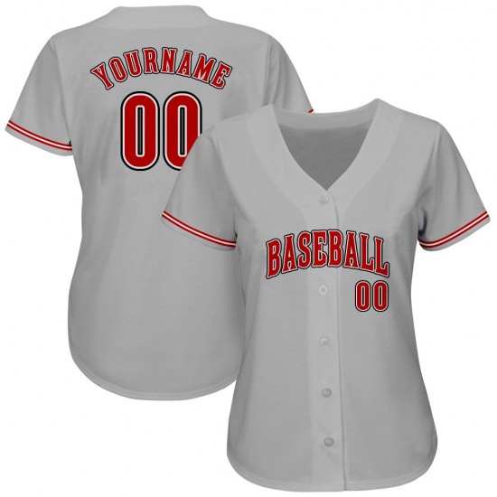 Custom Gray Red-Black Authentic Baseball Jersey Custom Gray Red-Black Authentic Baseball Jersey