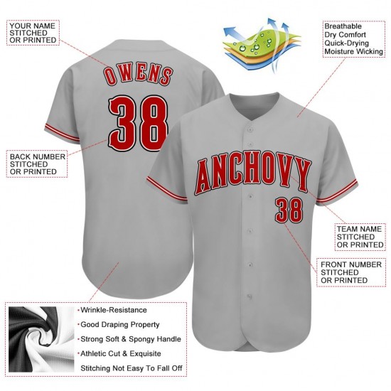 Custom Gray Red-Black Authentic Baseball Jersey Custom Gray Red-Black Authentic Baseball Jersey