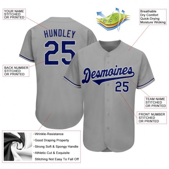 Custom Gray Royal-White Authentic Baseball Jersey Custom Gray Royal-White Authentic Baseball Jersey