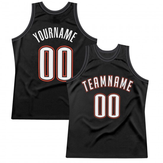 Custom Black White-Orange Authentic Throwback Basketball Jersey Custom Black White-Orange Authentic Throwback Basketball Jersey