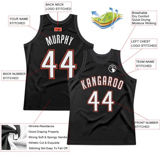Custom Black White-Orange Authentic Throwback Basketball Jersey Custom Black White-Orange Authentic Throwback Basketball Jersey