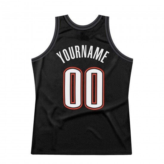 Custom Black White-Orange Authentic Throwback Basketball Jersey Custom Black White-Orange Authentic Throwback Basketball Jersey