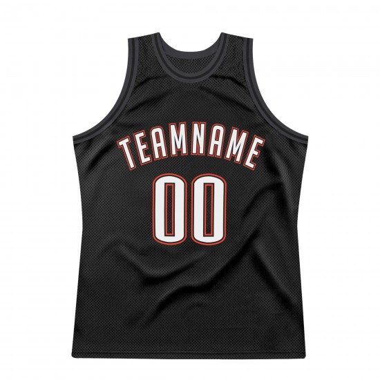 Custom Black White-Orange Authentic Throwback Basketball Jersey Custom Black White-Orange Authentic Throwback Basketball Jersey
