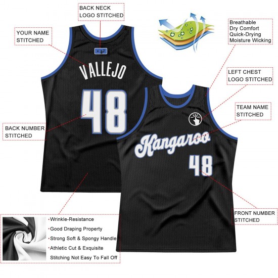 Custom Black White-Blue Authentic Throwback Basketball Jersey Custom Black White-Blue Authentic Throwback Basketball Jersey