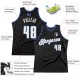 Custom Black White-Blue Authentic Throwback Basketball Jersey Custom Black White-Blue Authentic Throwback Basketball Jersey