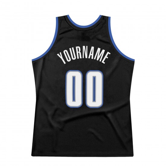 Custom Black White-Blue Authentic Throwback Basketball Jersey Custom Black White-Blue Authentic Throwback Basketball Jersey
