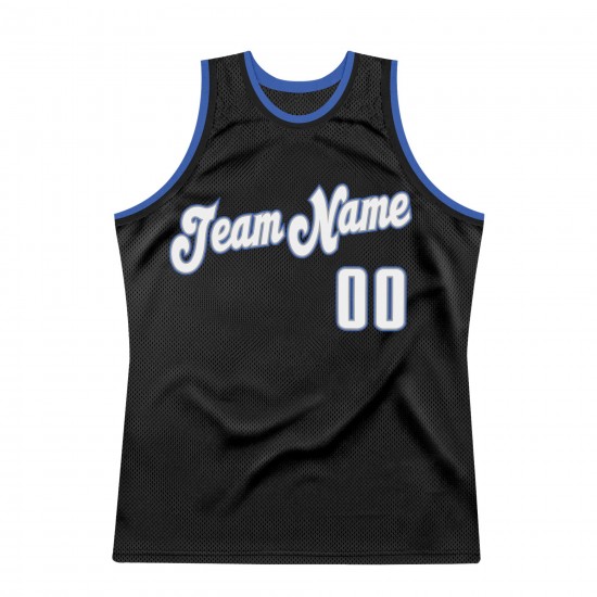 Custom Black White-Blue Authentic Throwback Basketball Jersey Custom Black White-Blue Authentic Throwback Basketball Jersey