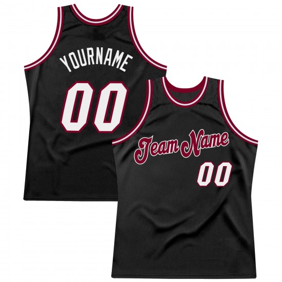 Custom Black White-Maroon Authentic Throwback Basketball Jersey Custom Black White-Maroon Authentic Throwback Basketball Jersey