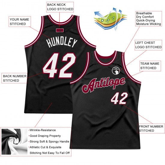 Custom Black White-Maroon Authentic Throwback Basketball Jersey Custom Black White-Maroon Authentic Throwback Basketball Jersey