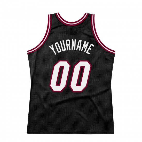 Custom Black White-Maroon Authentic Throwback Basketball Jersey Custom Black White-Maroon Authentic Throwback Basketball Jersey