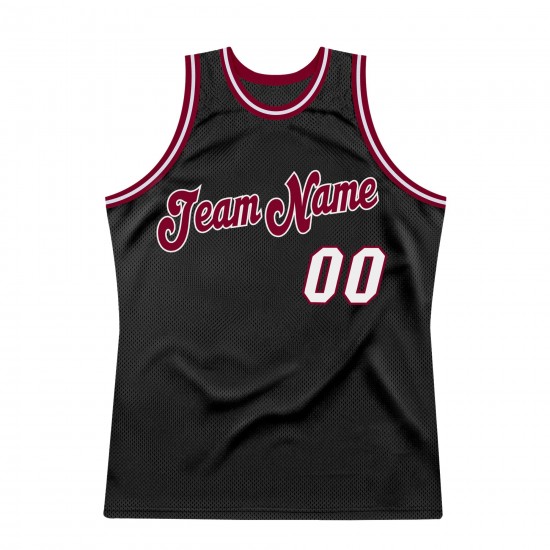 Custom Black White-Maroon Authentic Throwback Basketball Jersey Custom Black White-Maroon Authentic Throwback Basketball Jersey