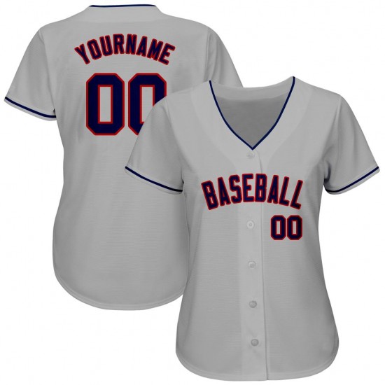Custom Gray Navy-Red Authentic Baseball Jersey Custom Gray Navy-Red Authentic Baseball Jersey