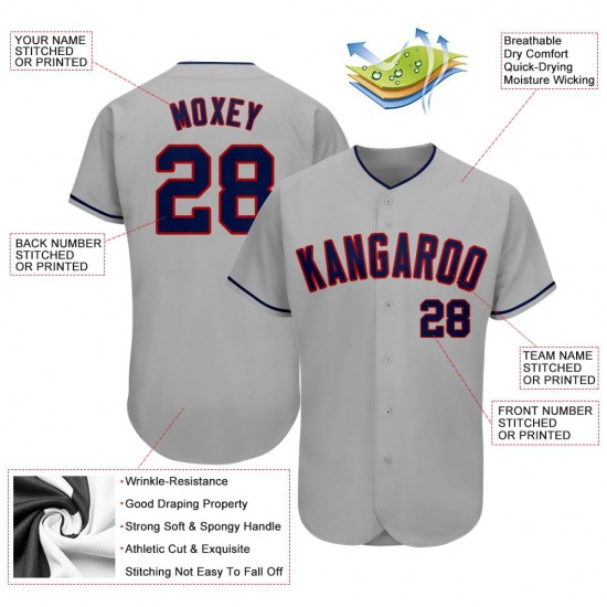 Custom Gray Navy-Red Authentic Baseball Jersey Custom Gray Navy-Red Authentic Baseball Jersey