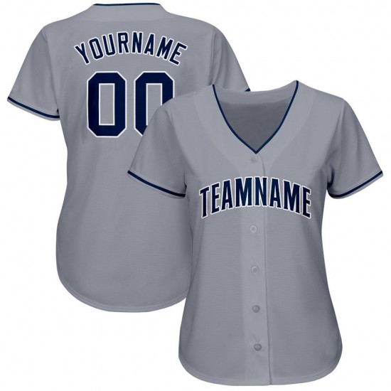 Custom Gray Navy-White Baseball Jersey Custom Gray Navy-White Baseball Jersey