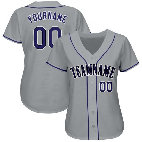Custom Gray Purple-Black Baseball Jersey Custom Gray Purple-Black Baseball Jersey