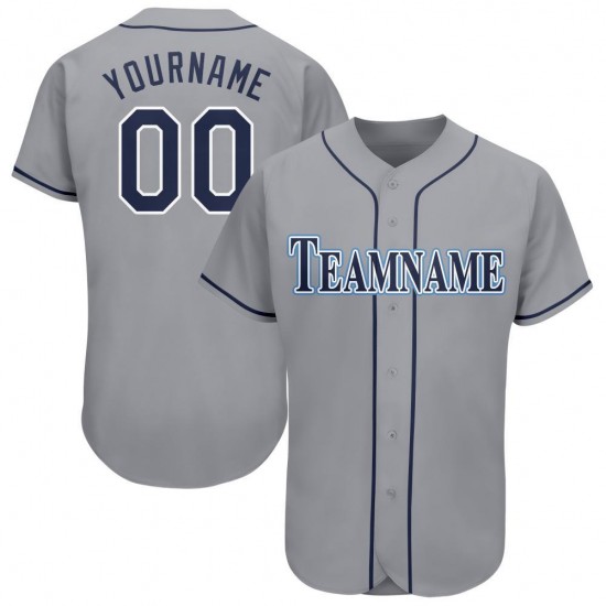 Custom Gray Navy-Powder Blue Baseball Jersey Custom Gray Navy-Powder Blue Baseball Jersey