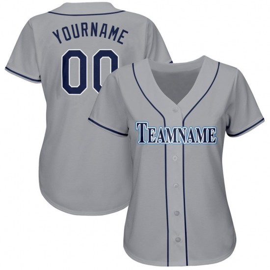 Custom Gray Navy-Powder Blue Baseball Jersey Custom Gray Navy-Powder Blue Baseball Jersey