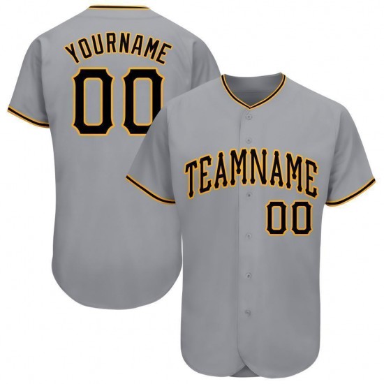 Custom Gray Black-Gold Baseball Jersey Custom Gray Black-Gold Baseball Jersey