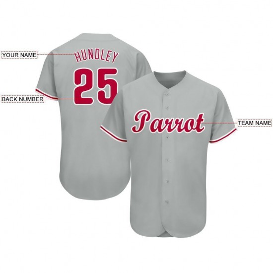 Custom Gray Red-White Baseball Jersey Custom Gray Red-White Baseball Jersey