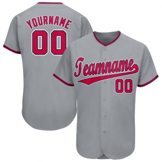 Custom Gray Red-Navy Baseball Jersey Custom Gray Red-Navy Baseball Jersey