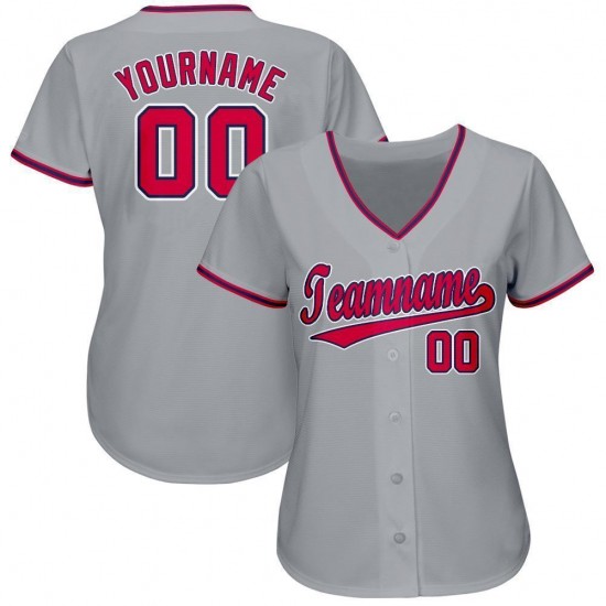 Custom Gray Red-Navy Baseball Jersey Custom Gray Red-Navy Baseball Jersey