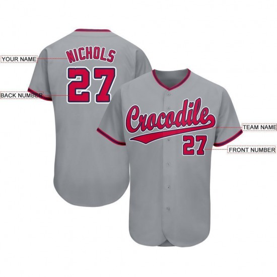Custom Gray Red-Navy Baseball Jersey Custom Gray Red-Navy Baseball Jersey