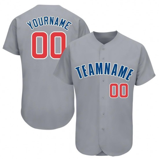 Custom Gray Red-Royal Baseball Jersey Custom Gray Red-Royal Baseball Jersey