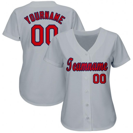 Custom Gray Red-Navy Baseball Jersey Custom Gray Red-Navy Baseball Jersey