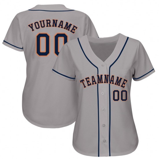 Custom Gray Navy-Orange Baseball Jersey Custom Gray Navy-Orange Baseball Jersey
