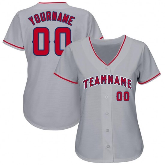 Custom Gray Red-Navy Baseball Jersey Custom Gray Red-Navy Baseball Jersey